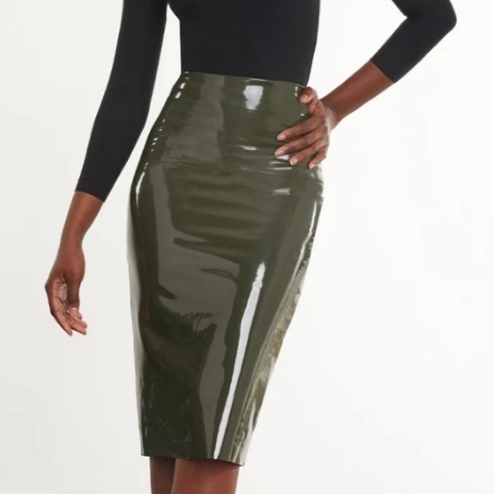 Commando faux patent leather mini skirt in olive green NWT new sold out